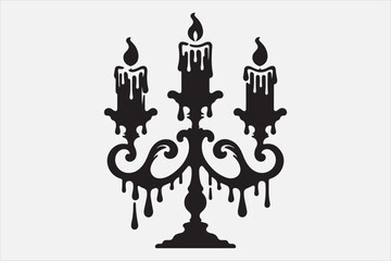 A silhouette of a candelabrum with three arms.