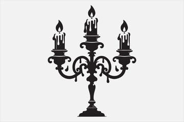 A silhouette of a candelabrum with three arms.