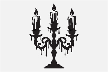 A silhouette of a candelabrum with three arms.