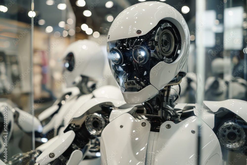 Poster A lineup of robotic prototypes in a technology exhibition showcased during an industry event, highlighting advancements in automation and robotics in 2023
