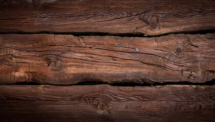 Naklejka premium Old wood texture background with natural cracks. Dark brown wood plank is used for background; copy space for design