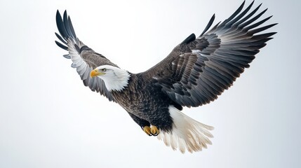 Fototapeta premium Majestic Bald Eagle in Flight - Hyperrealistic Studio Photography on White Background