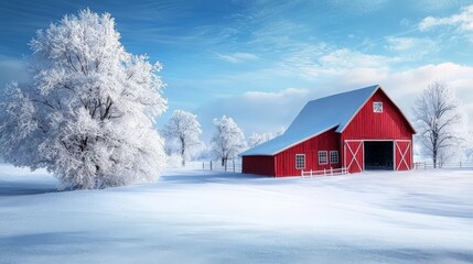 Snow-Covered Barn in Remote Countryside