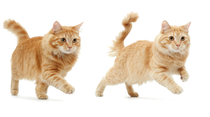 Cats Running and Walking in Playful Motion Against a White Background Generative AI