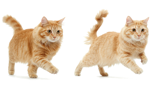 Cats Running and Walking in Playful Motion Against a White Background Generative AI