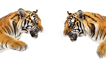 Majestic Tiger in Flight - Hyperealistic High-Quality Studio Stock Photo with High Contrast and Lighting on White Background