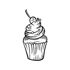 Cupcake Hand-Drawn Food Vector Icon