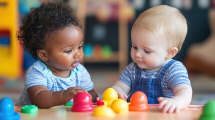 Obraz premium Two Babies Laughing and Bonding Together