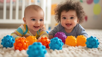 Fototapeta premium Baby Friendship: Smiling Infants Together