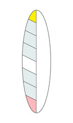 Surfing, paddle board illustration. Single, cut out object. Oval shape. Colorful background. PNG