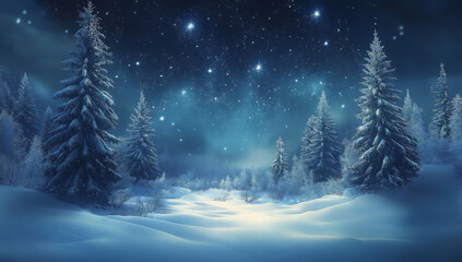 winter night landscape. snowy forest and fir branches.

