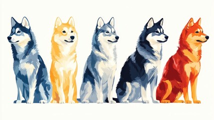 Obraz premium Playful Siberian Husky: Minimalist Comic Style Illustration for Children's Book