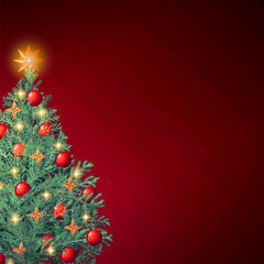 Christmas tree isolated on red background.