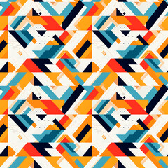 Abstract geometric, digital vector, Bauhaus inspiration, modern mood, sharp angles and bright colors. Seamless pattern, background
