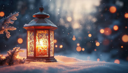 christmas lantern on snow