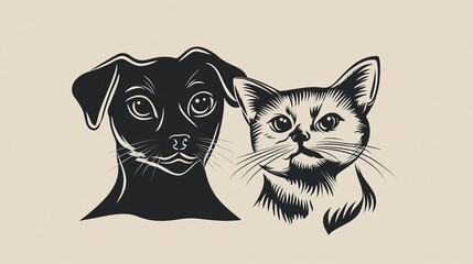 Obraz premium Dog and Cat Vector Logo Design Template – Minimalist and Modern Pet Icon Illustration for Branding and Creative Use
