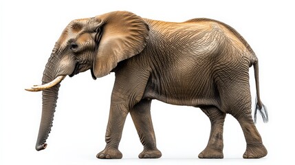 Obraz premium Majestic African Elephant in Flight - Hyperrealistic High-Quality Studio Stock Photo on White Background