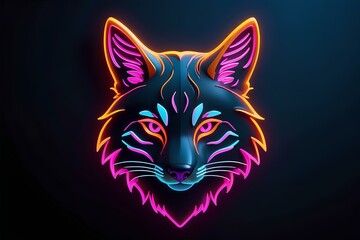 Fototapeta premium neon wolf portrait with intense glowing colors and bright pink and purple effects