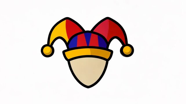 A cartoon jester's hat with yellow bells on a white background