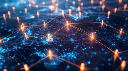 Fototapeta premium Futuristic Digital Connectivity Network Visualization with Glowing Geometric Patterns