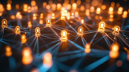 Glowing Network of Bright Interconnected Nodes Representing Digital Technology and Communication