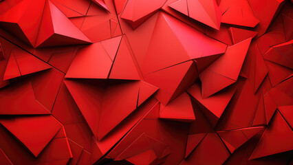 Overlapping red 3D triangles creating a layered abstract pattern