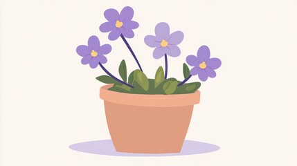 Adorable Pastel Lavender Flower Cartoon in Pot