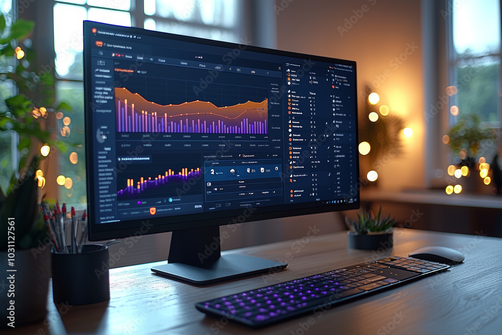 Poster a person using time-tracking software to monitor their productivity while working remotely. concept 