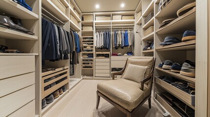 Spacious Walk In Wardrobe with Organized Clothing and Accessory Storage
