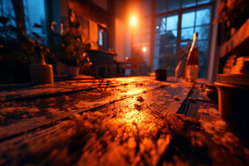 soft winter light illuminates an old wooden table creating a serene setting for reflection