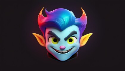 Minimalistic 3D cartoon rainbow vampire emoji on black, holographic colors, Octane rendering, high quality.