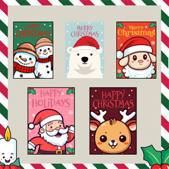 Merry Christmas for Kids with Christmas Characters: Vector Christmas Card Mega Set

