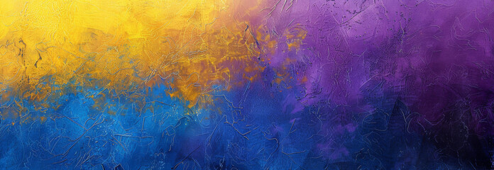 Fototapeta premium Abstract grunge gradient texture with vibrant yellow, blue, and purple colors. Concept of artistic background, textured design, and creative expression. Banner