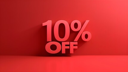 Red '10% OFF' Promotional Sign on a Red Background with Copy Space