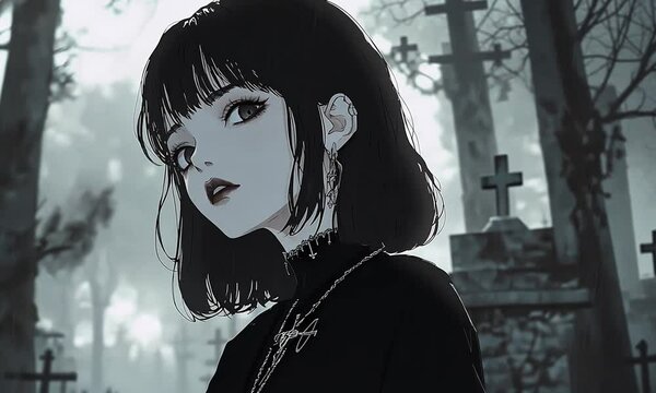 Dark Goth Anime Girl in Mysterious Video