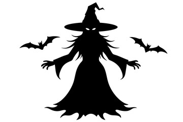 Fototapeta premium Horror Halloween Witch Illustration, Flat, Silhouette, Line Art Icons. with white background.