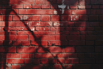 Textured Red Brick Wall with Shadows and Sunlight