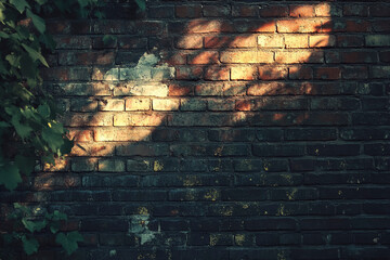 sunbeams and shadows on a brick wall