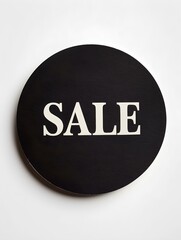 White 'SALE' Text on a Black Round Paper Note. White Background 