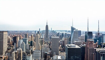 New York City skyline isolated on a white background, showcasing Manhattan skyscrapers