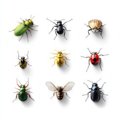 Colorful Insects Collection on White Background