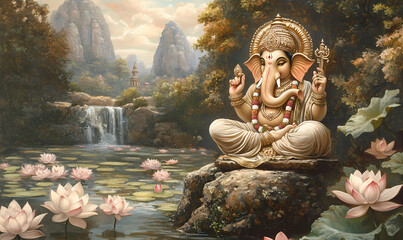 ganesha statue in the temple wallpaper ai generated art