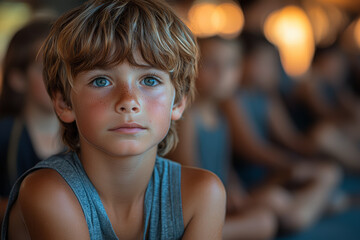 A school program teaching children about mindfulness and emotional intelligence, promoting early mental health education. Concept of education.