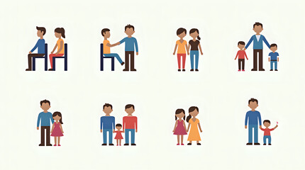 A set of solid vector icons representing various people icons for work groups, including teachers, families, children, and individuals with disabilities.