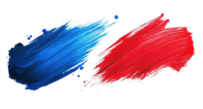 Red and blue brush strokes isolated on white background, red paint stroke, blue ink, blue brushstrokes, blue paint smudge Generative AI