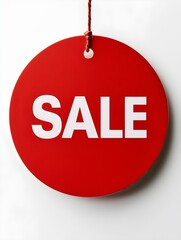 White 'SALE' Text on a Light Red Round Paper Note. White Background 