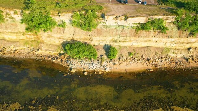 Aerial 4K video from drone to Pakri Cliff in Paldiski. Estonia, Paldiski
