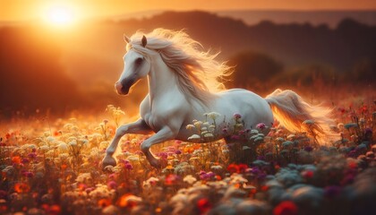 Picture presenting the galloping white horse