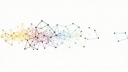Generative, AI, abstract colorful network connections with dots and lines on white background, technology concept, digital, communication.

