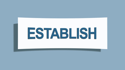 Establish. A card isolated on blue background.